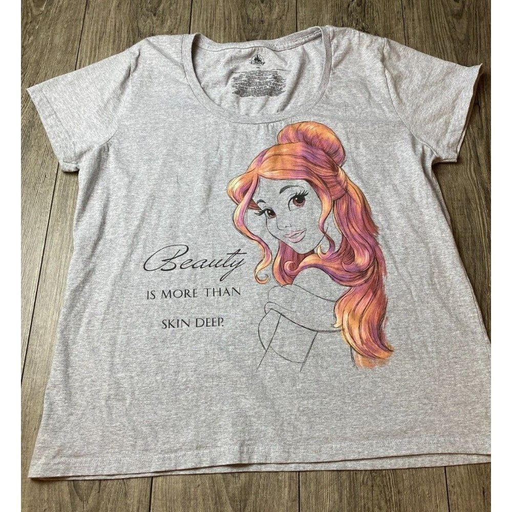 DISNEY STORE Women's Belle Beauty Is More Than Skin Deep T-Shirt Gray Size 2XL